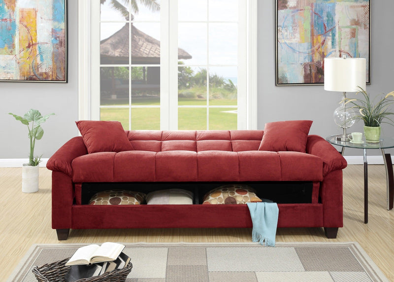 Contemporary Living Room Adjustable Sofa Red Color Microfiber PlushStorage Couch 1pc Futon Sofa w Pillows - Urban Living Furniture (Los Angeles, CA)