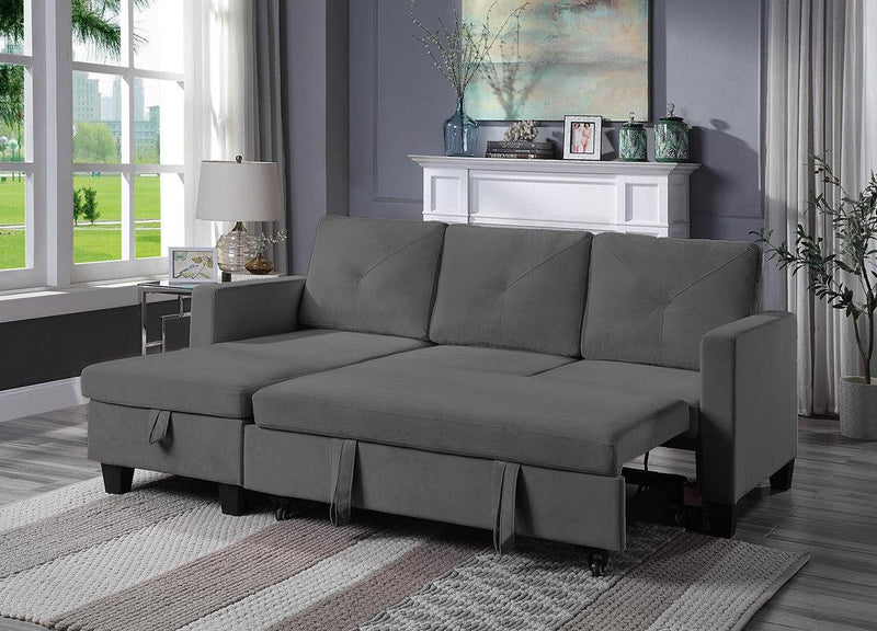 Nova Dark Gray Velvet Reversible Sleeper Sectional Sofa withStorage Chaise - Urban Living Furniture (Los Angeles, CA)