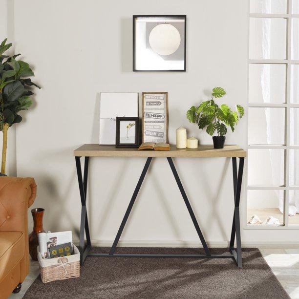 47.2'' Sofa Table; Wood Rectangle Console Table with Metal Frame - Oak & Black - Urban Living Furniture (Los Angeles, CA)