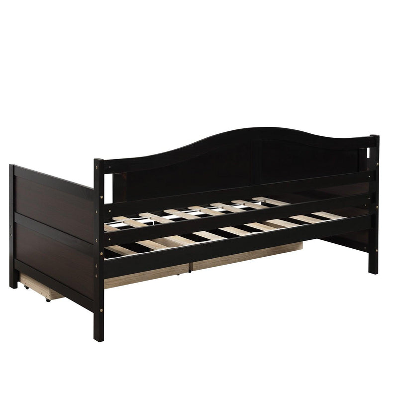 Twin Wooden Daybed with 2 drawers, Sofa Bed for Bedroom Living Room,No Box Spring Needed,Espresso