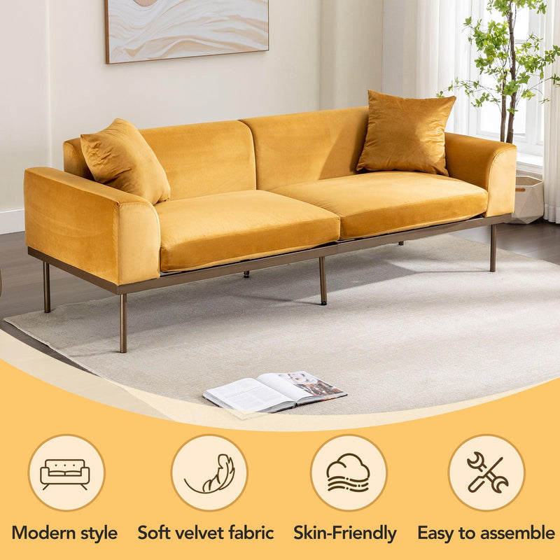 Modern Velvet Sofa with Metal Legs,Loveseat Sofa Couch with Two Pillows for Living Room and Bedroom, Mustard - Urban Living Furniture (Los Angeles, CA)