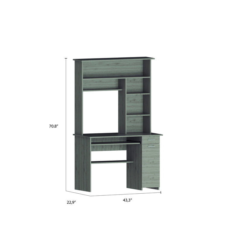 Aberdeen 2-Drawer 7-Shelf Computer Desk with Hutch Light Gray