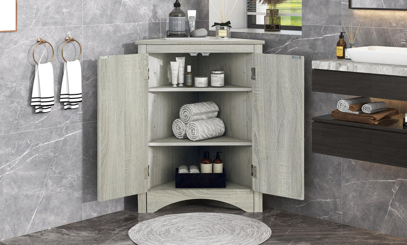 Oak Triangle BathroomStorage Cabinet with Adjustable Shelves, Freestanding Floor Cabinet for Home Kitchen - Urban Living Furniture (Los Angeles, CA)