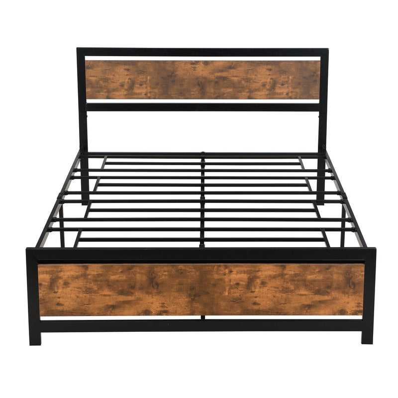 Metal and Wood Bed Frame with Headboard and Footboard ,Queen Size Platform Bed ,No Box Spring Needed, Easy to Assemble(Black) - Urban Living Furniture (Los Angeles, CA)