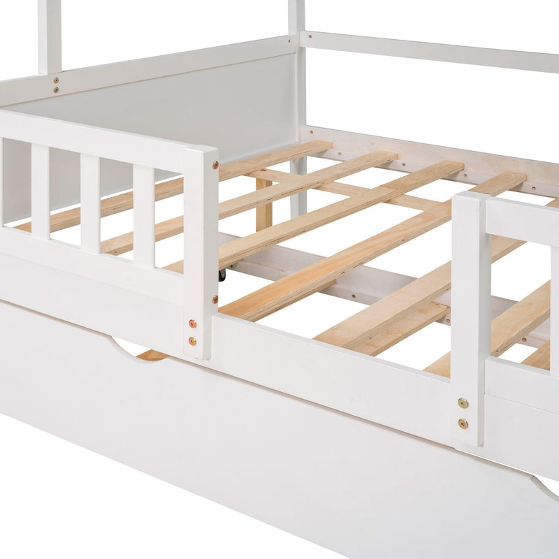 Full Size House Bed Wood Bed with  Twin Size Trundle ( White ) - Urban Living Furniture (Los Angeles, CA)