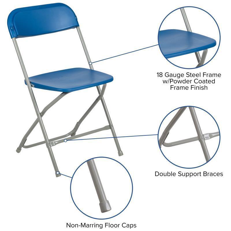Hercules™ Series Plastic Folding Chair - Blue - 650LB Weight Capacity Comfortable Event Chair - Lightweight Folding Chair -