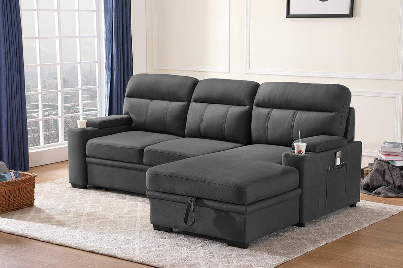 Kaden Gray Fabric Sleeper Sectional Sofa Chaise withStorage Arms and Cupholder - Urban Living Furniture (Los Angeles, CA)