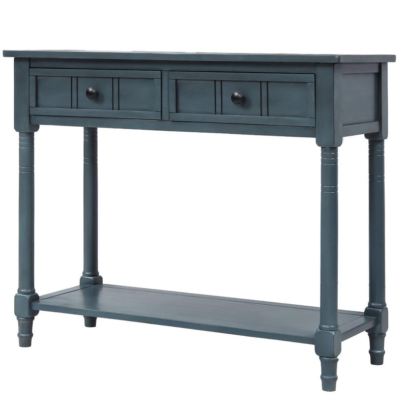 Daisy Series Console Table Traditional Design with Two Drawers and Bottom Shelf (Navy)