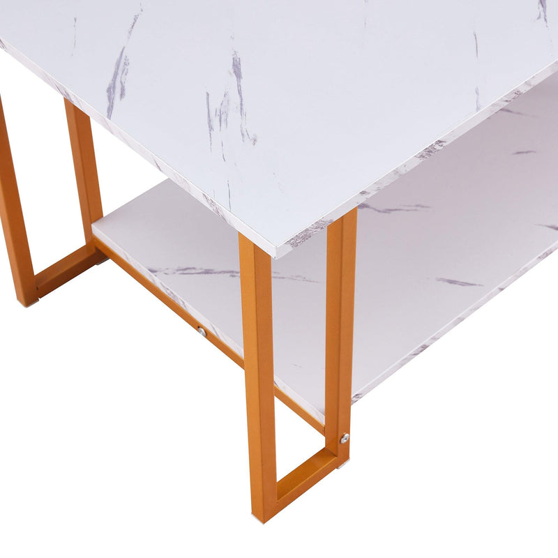 Coffee Table, 2 Layers 1.5cm Thick Marble MDF Rectangle 39.37" L Tabletop Iron Coffee Table , Dining Room, Coffee Shop, Resterant, White Top, ld Leg - Urban Living Furniture (Los Angeles, CA)