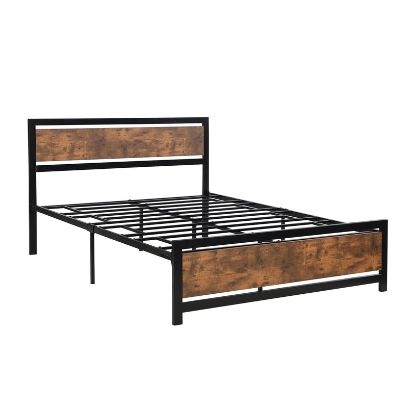 Metal and Wood Bed Frame with Headboard and Footboard ,Queen Size Platform Bed ,No Box Spring Needed, Easy to Assemble(Black) - Urban Living Furniture (Los Angeles, CA)