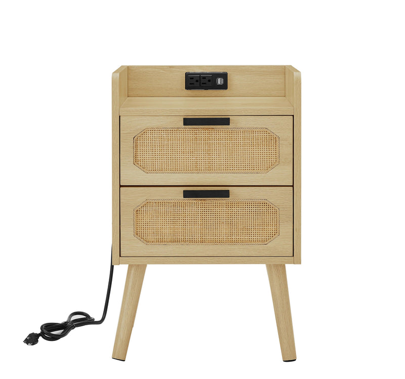 Rattan nightstand with socket side table natural handmade rattan（Natural 15.55’’W*13.78’’D*23.82’’H） - Urban Living Furniture (Los Angeles, CA)