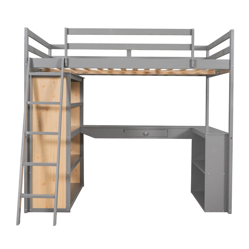 Full Size Loft Bed with Ladder, Shelves, and Desk, Gray - Urban Living Furniture (Los Angeles, CA)