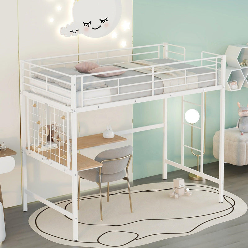 Twin Metal Loft Bed with Desk and Metal Grid,White - Urban Living Furniture (Los Angeles, CA)