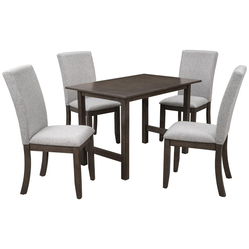 Farmhouse 5-Piece Wood Dining Table Set for 4, Kitchen Furniture Set with 4 Upholstered Dining Chairs for Small Places, Gray Table+Gray Chair - Urban Living Furniture (Los Angeles, CA)