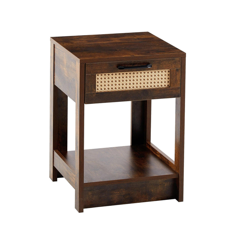 15.75" Rattan End table with  drawer,Modern nightstand, side table for living roon, bedroom,Rustic Brown - Urban Living Furniture (Los Angeles, CA)