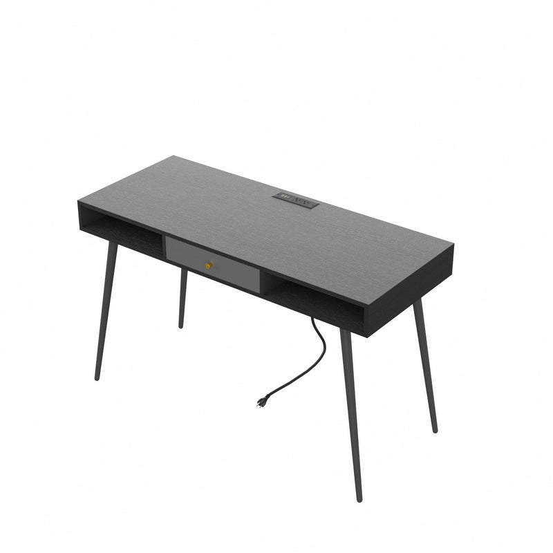 Mid Century Desk with USB Ports and Power Outlet,Modern Writing Study Desk with Drawers, Multifunctional Home Office Computer Desk Black - Urban Living Furniture (Los Angeles, CA)