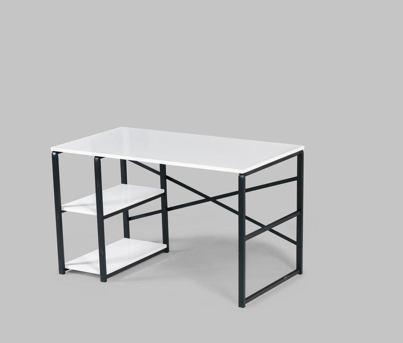 Furnish Home Store Sage Black Metal Frame 47" Wooden Top 2 Shelves Writing and Computer Desk for Home Office, White - Urban Living Furniture (Los Angeles, CA)