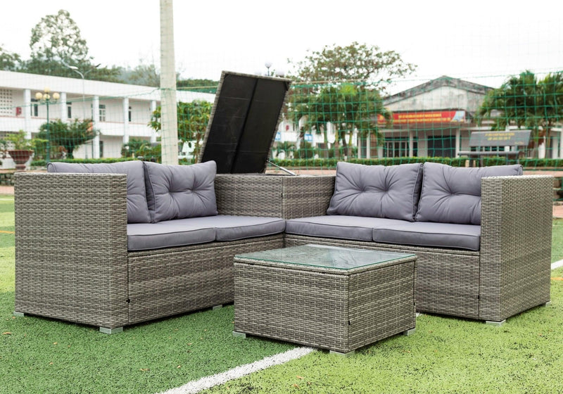 4 Piece Patio Sectional Wicker Rattan Outdoor Furniture Sofa Set withStorage Box Grey - Urban Living Furniture (Los Angeles, CA)