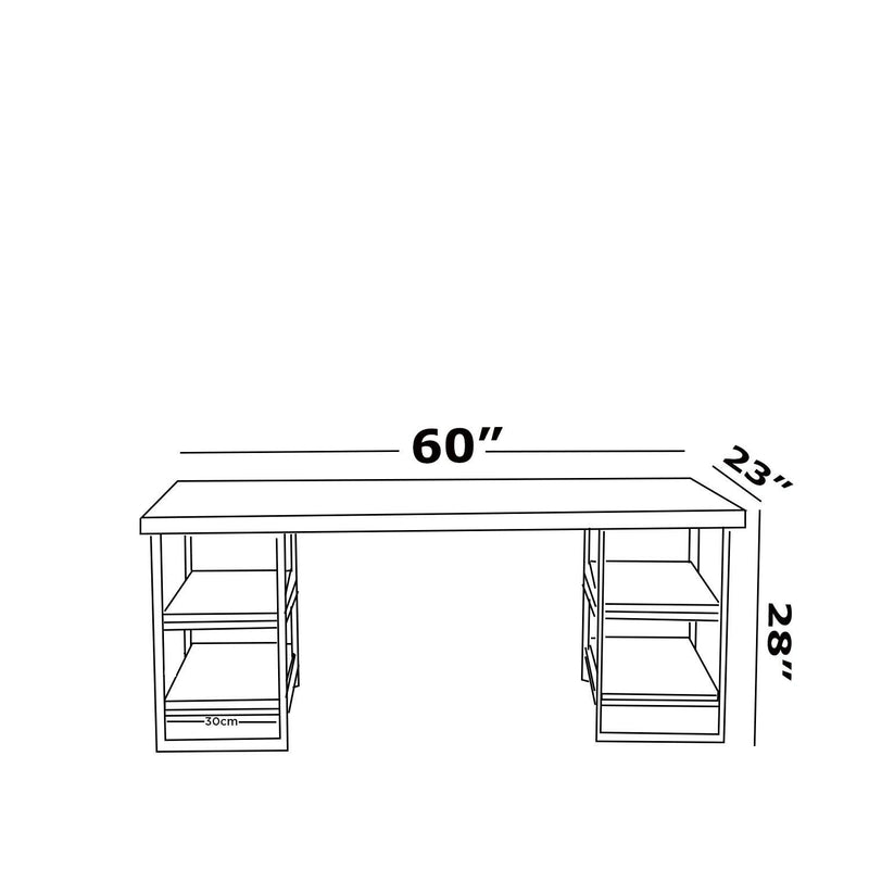 Furnish Home Store Buket Metal Frame 60" Extra Wide Wood Top 4 Shelves Writing and Computer Desk for Home Office, Black - Urban Living Furniture (Los Angeles, CA)