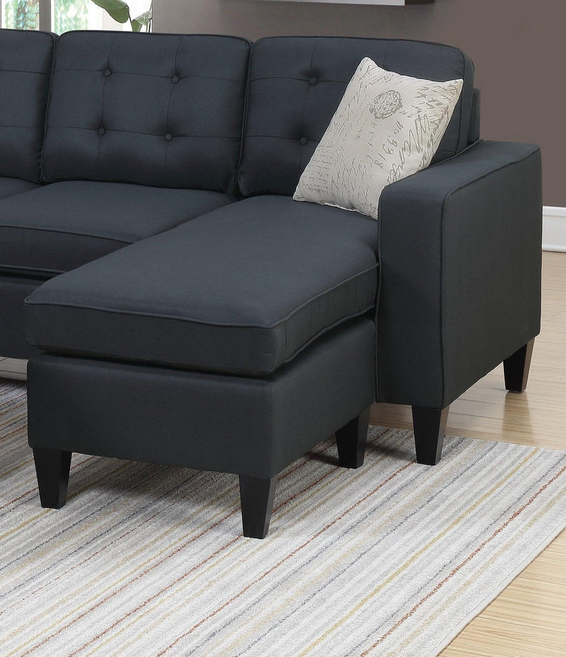 Reversible 3pc Sectional Sofa Set Black Tufted Polyfiber Wood Legs Chaise Sofa Ottoman Pillows Cushion Couch - Urban Living Furniture (Los Angeles, CA)