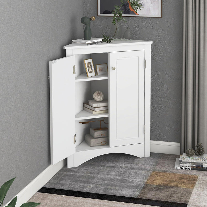 White Triangle BathroomStorage Cabinet with Adjustable Shelves, Freestanding Floor Cabinet for Home Kitchen - Urban Living Furniture (Los Angeles, CA)