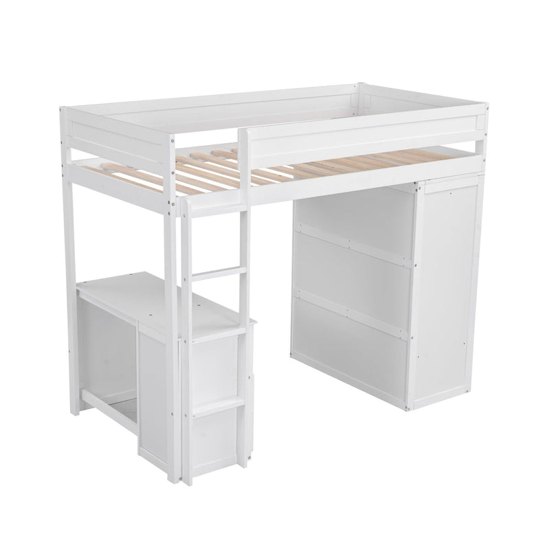 Wood Twin Size Loft Bed with Wardrobes and 2-Drawer Desk with Cabinet, White - Urban Living Furniture (Los Angeles, CA)