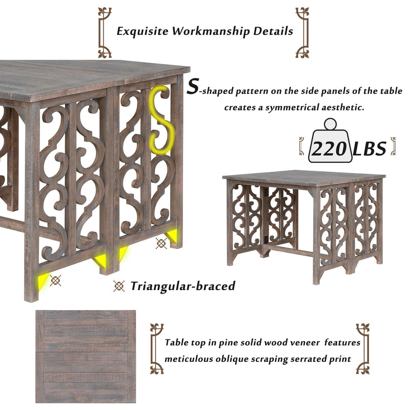 3-Piece Retro Dining Set Solid Wood Counter Height Pub Set Foldable Table with 2 Saddle Stools for Kitchen, Small Space (Distressed Brown) - Urban Living Furniture (Los Angeles, CA)