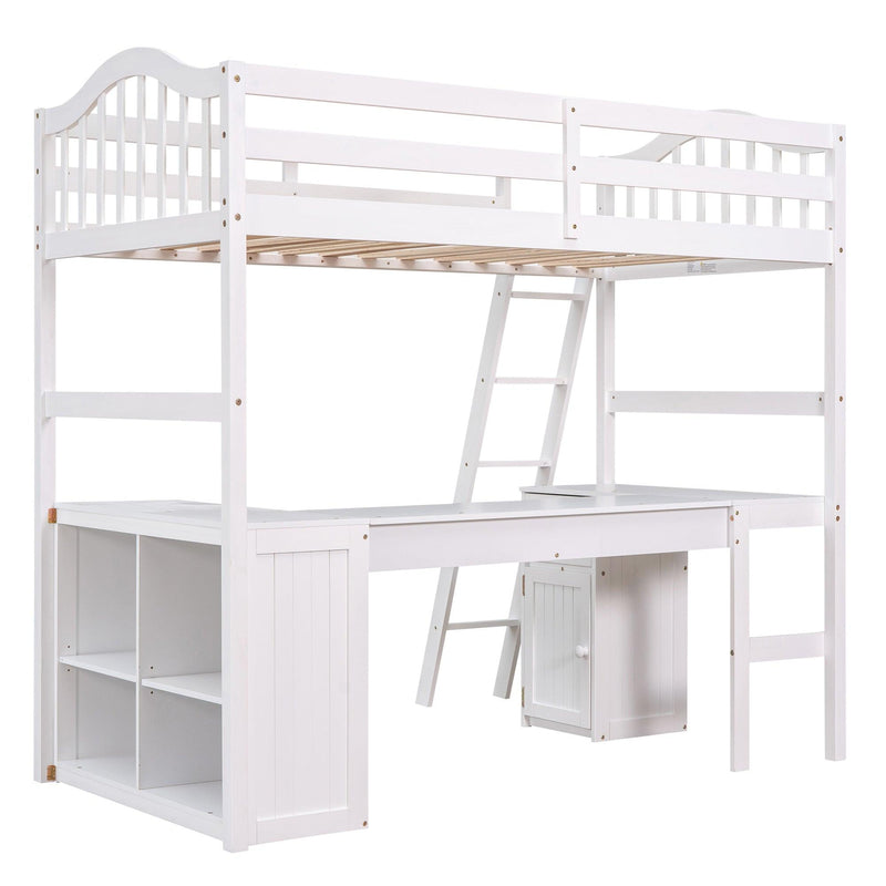 Twin size Loft Bed with Drawers, Cabinet, Shelves and Desk, Wooden Loft Bed with Desk - White - Urban Living Furniture (Los Angeles, CA)