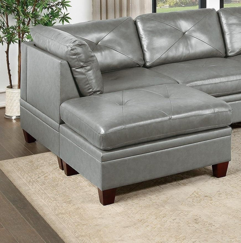 Genuine Leather Sectional Sofa Chair Ottomans 6pc Set Grey Tufted Couch Living Room Furniture - Urban Living Furniture (Los Angeles, CA)