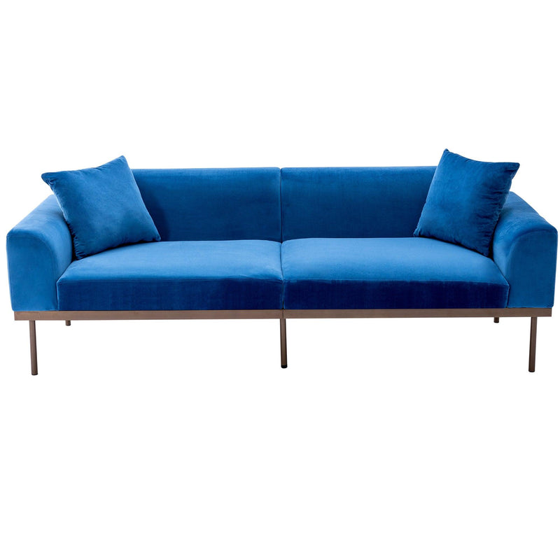 Modern Velvet Sofa with Metal Legs,Loveseat Sofa Couch with Two Pillows for Living Room and Bedroom,Blue - Urban Living Furniture (Los Angeles, CA)