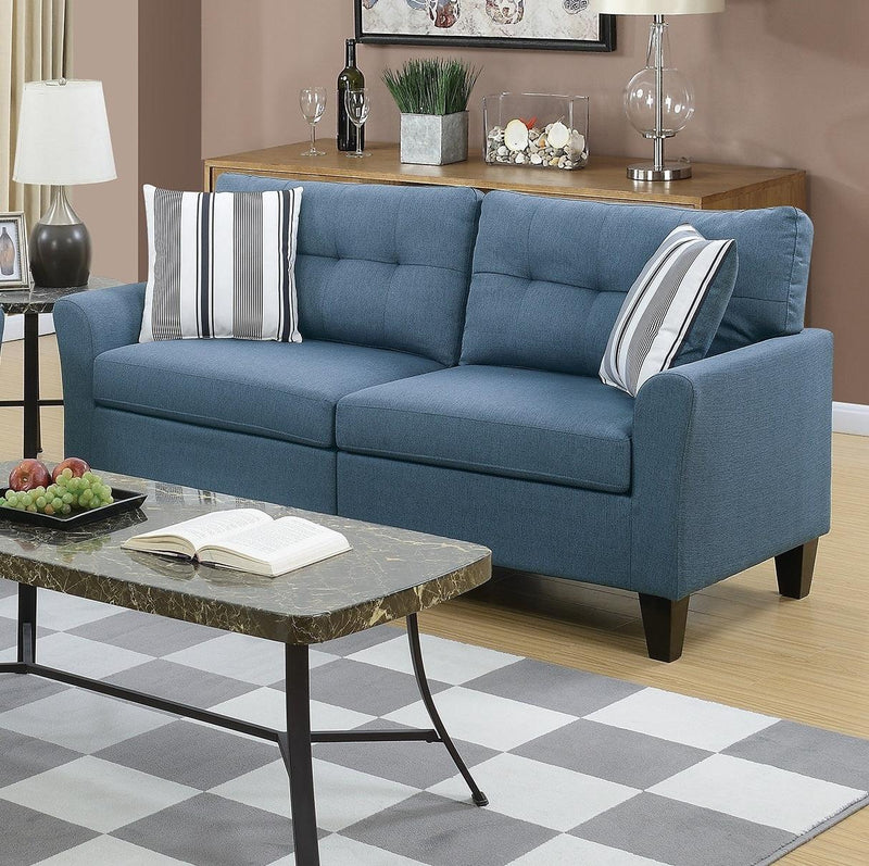 Living Room Furniture 2pc Sofa Set Sofa And Loveseat Blue Glossy Polyfiber Plywood Solid pine