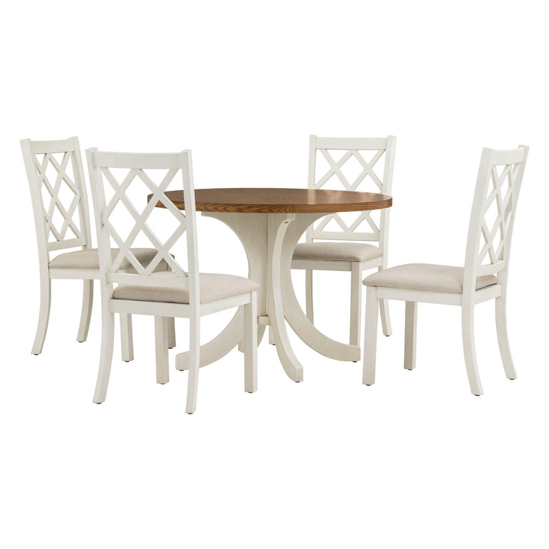 Mid-Century Solid Wood 5-Piece Round Dining Table Set, Kitchen Table Set with Upholstered Chairs for Small Places, Walnut Table+Beige Chair - Urban Living Furniture (Los Angeles, CA)