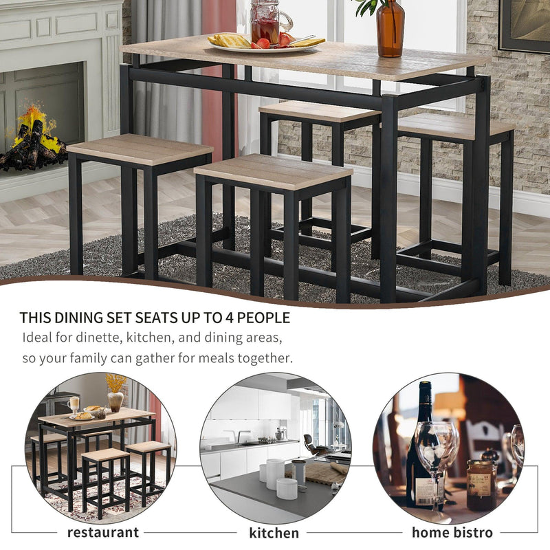 5-Piece Kitchen Counter Height Table Set, Industrial Dining Table with 4 Chairs (Oak) - Urban Living Furniture (Los Angeles, CA)