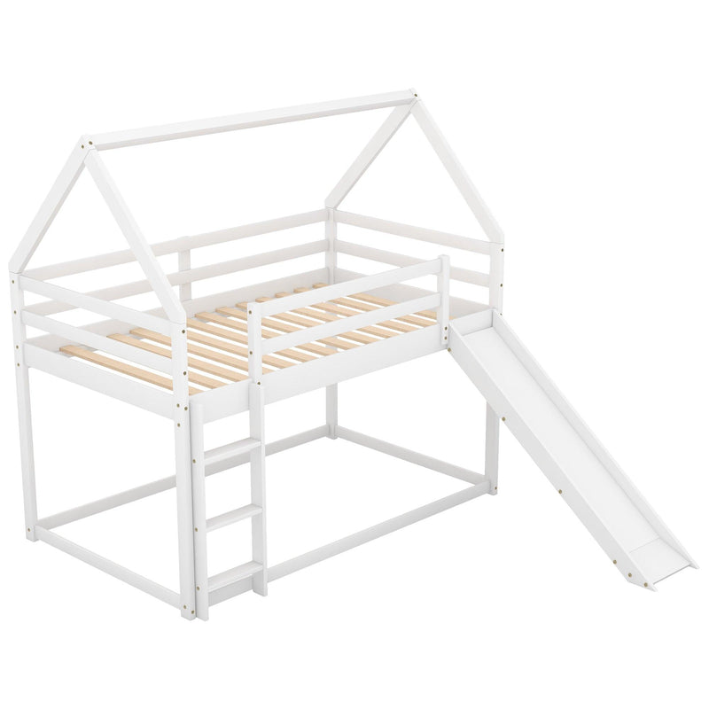 Twin Size Bunk House Bed with Slide and Ladder,White - Urban Living Furniture (Los Angeles, CA)