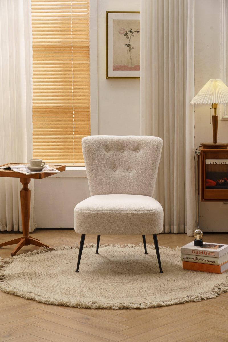 Tufted Back Teddy Fabric Farmhouse Slipper Chair Accent Chair With Black Metal Legs For Dining Room Living Room Bedroom,Ivory White - Urban Living Furniture (Los Angeles, CA)