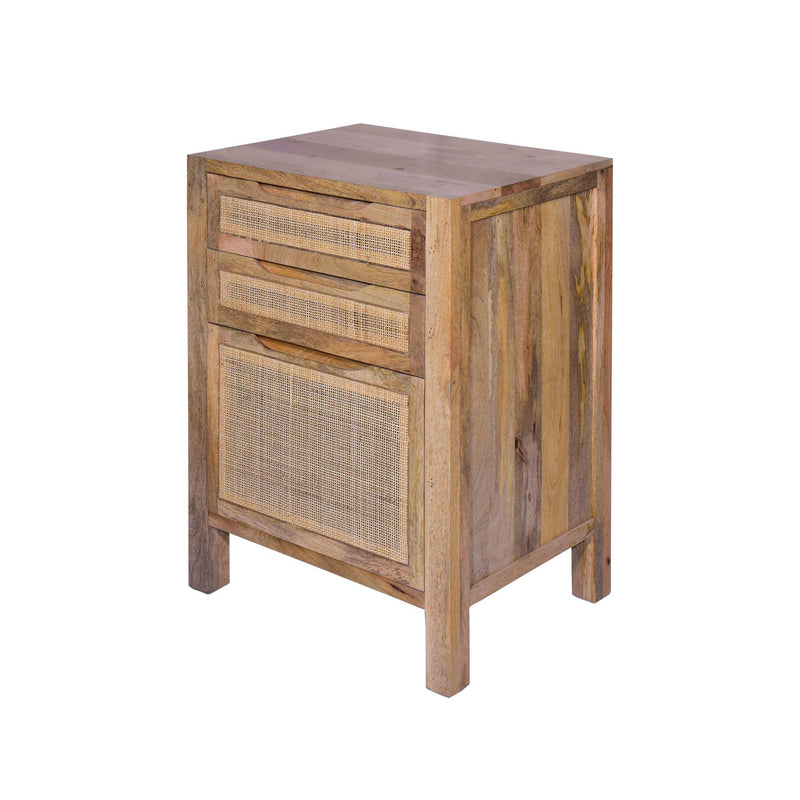 Ryan 31 Inch Cottage ManWoodStorage Cabinet Table, Cane Rattan Panels, 3 Drawers, Natural Brown - Urban Living Furniture (Los Angeles, CA)