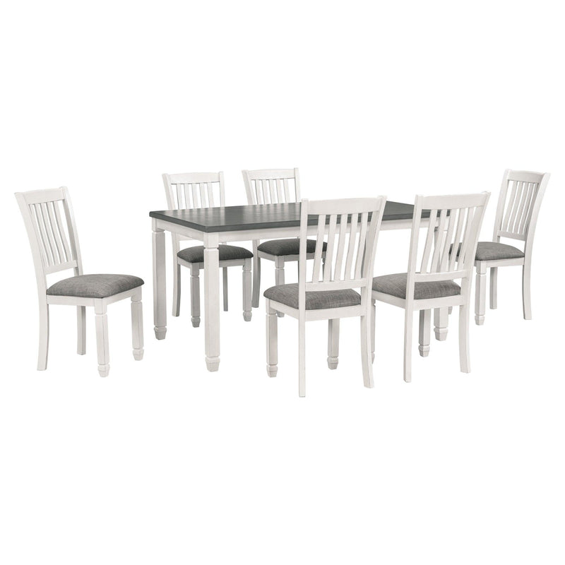 7-Piece Dining Table Set Wood Dining Table and 6 Upholstered Chairs with Shaped Legs for Dining Room/Living Room Furniture (Gray+White) - Urban Living Furniture (Los Angeles, CA)