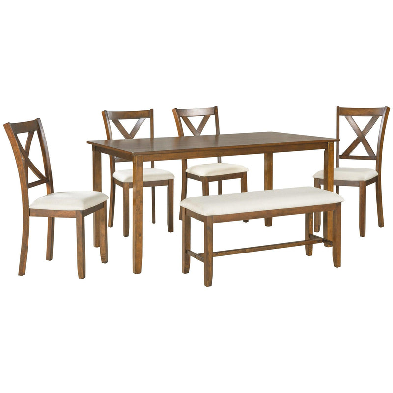 6-Piece Kitchen Dining Table Set Wooden Rectangular Dining Table, 4 Fabric Chairs and Bench Family Furniture (Natural Cherry) - Urban Living Furniture (Los Angeles, CA)