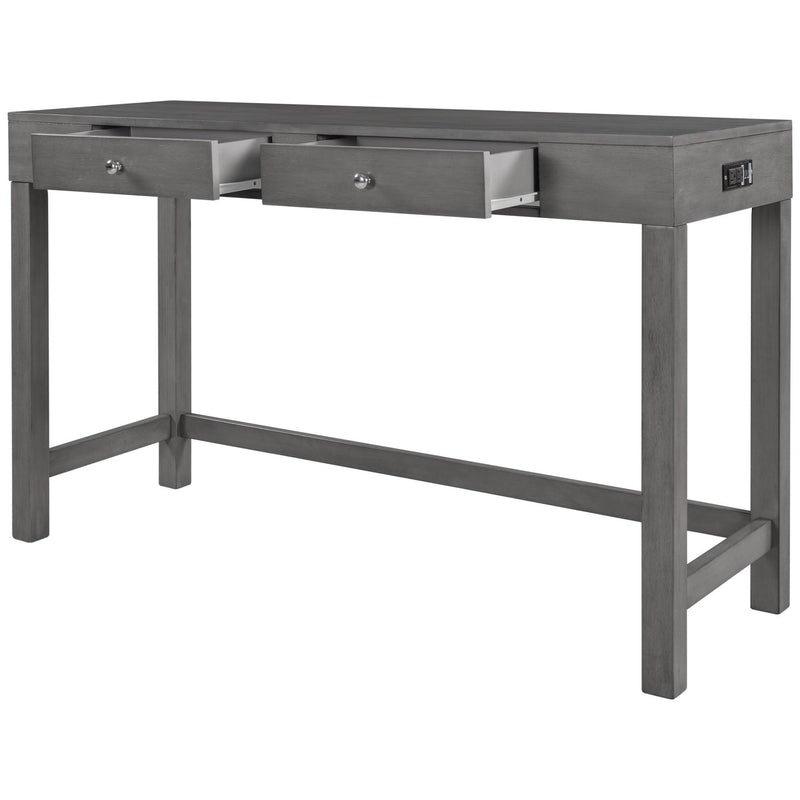 4-Piece Counter Height Table Set with Socket and Fabric Padded Stools, Gray - Urban Living Furniture (Los Angeles, CA)