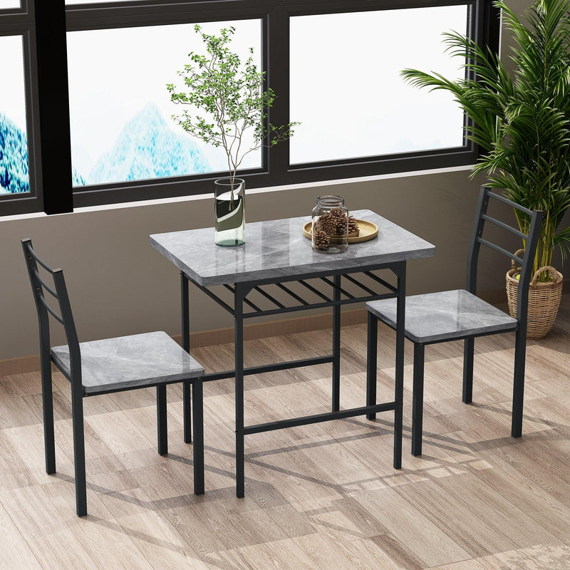 Modern 3-Piece  Dining Table Set with  2 Chairs for Dining Room，Black Frame+Printed Gray Marble Finish - Urban Living Furniture (Los Angeles, CA)