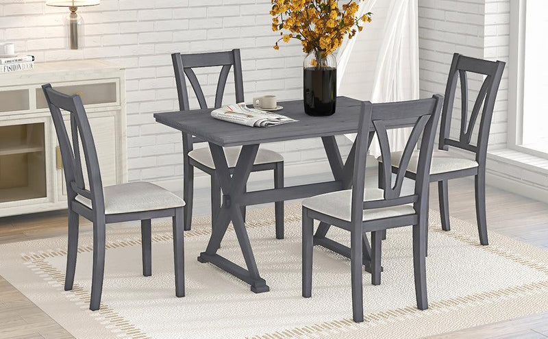 Mid-Century Wood 5-Piece Dining Table Set with 4 Upholstered Dining Chairs for Small Places, Antique Grey - Urban Living Furniture (Los Angeles, CA)