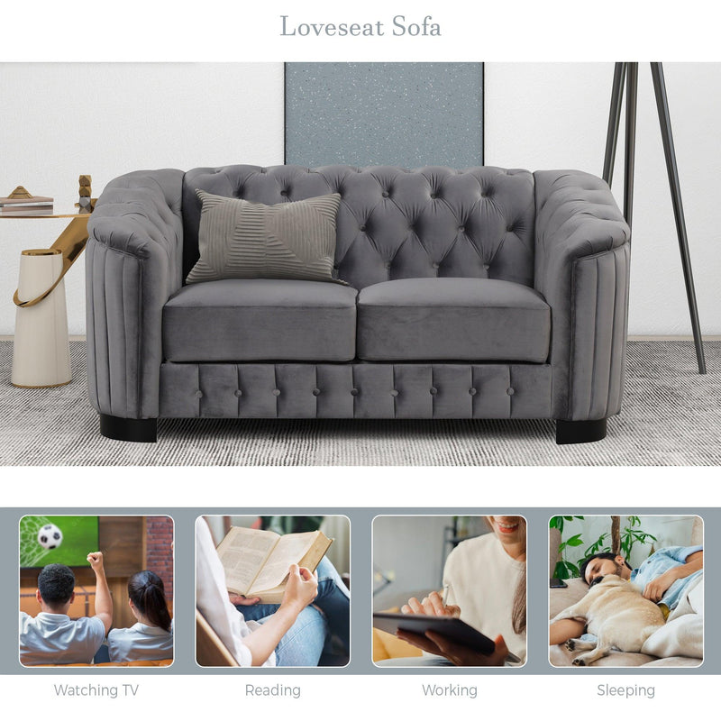 64" Velvet Upholstered Loveseat Sofa,Modern Loveseat Sofa with Thick Removable Seat Cushion,2-Person Loveseat Sofa Couch for Living Room,Bedroom,or Small Space,Gray