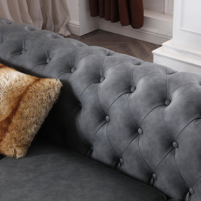 Classic Chesterfield Sofa Dark Grey Faux Leather - Urban Living Furniture (Los Angeles, CA)