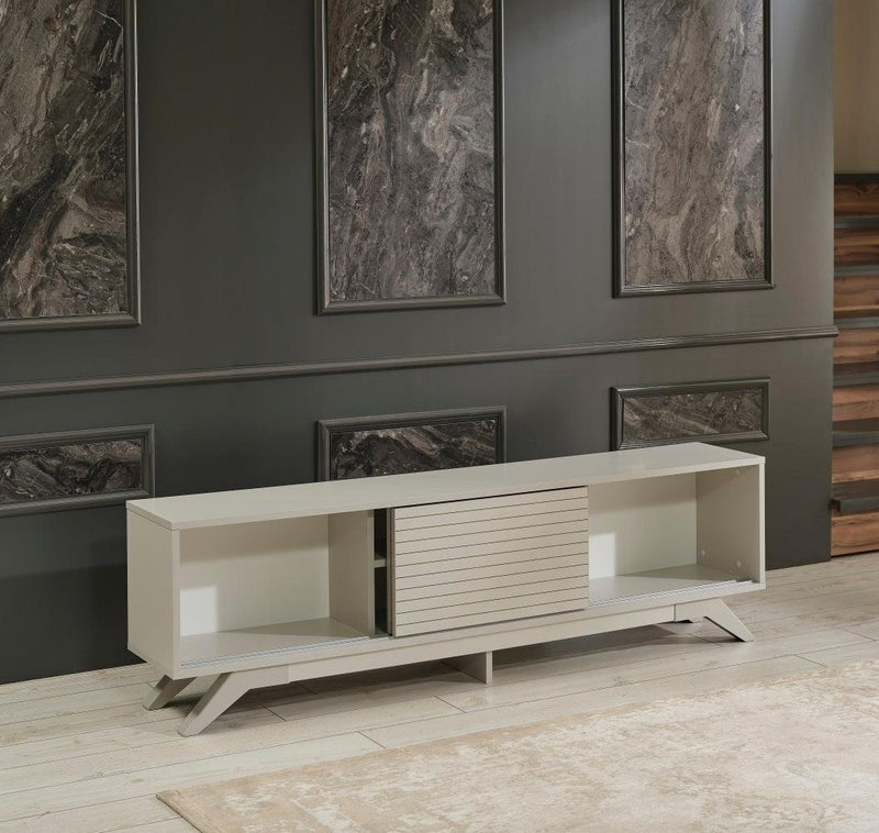 Luxia Mid CenturyModern Tv Stand 2 Sliding Door Cabinet 2 Shelves 67 inch Tv Unit, Grey