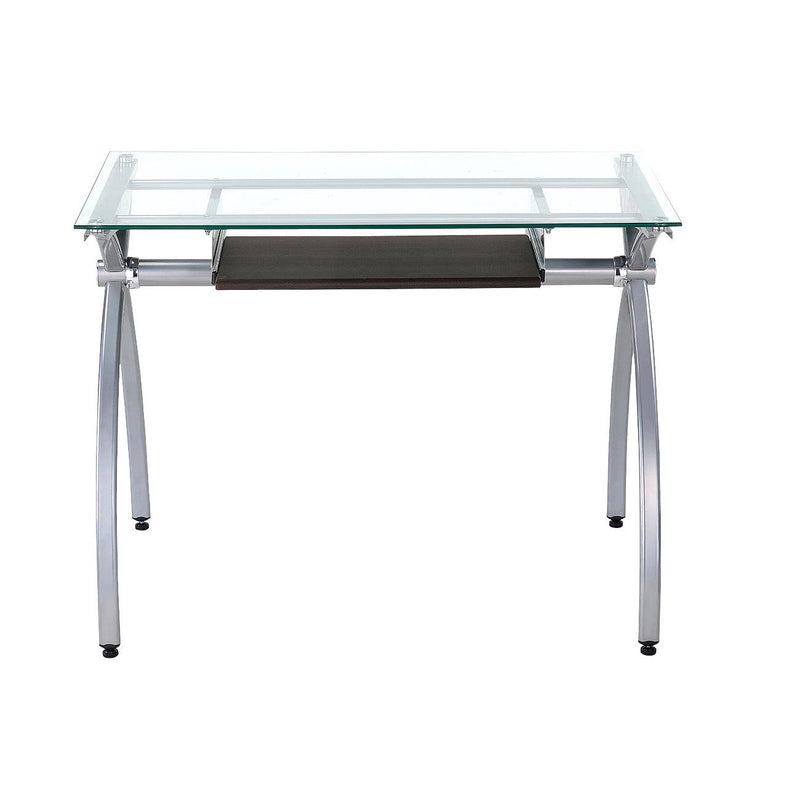 Techni Mobili Contempo Clear Glass Top Computer Desk with Pull Out Keyboard Panel, Clear - Urban Living Furniture (Los Angeles, CA)