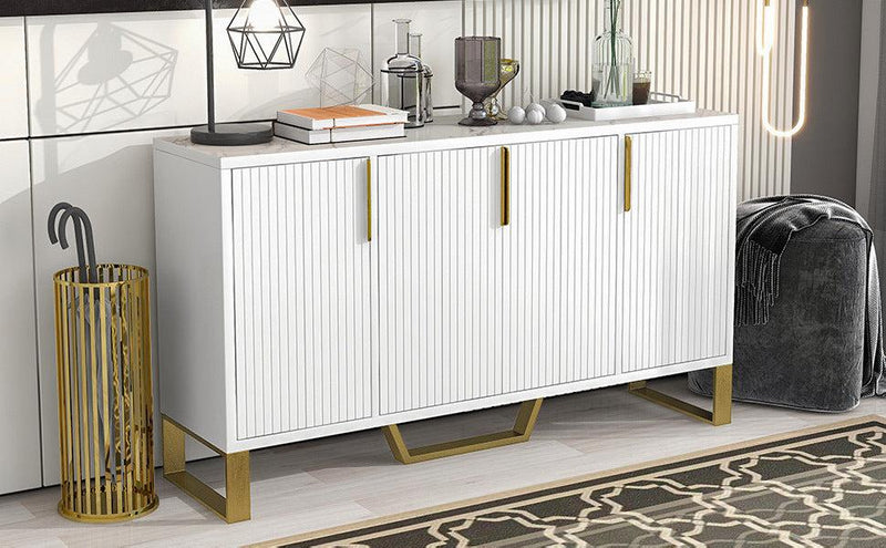 Modern sideboard with Four Doors, Metal handles & Legs and Adjustable Shelves Kitchen Cabinet (White) - Urban Living Furniture (Los Angeles, CA)