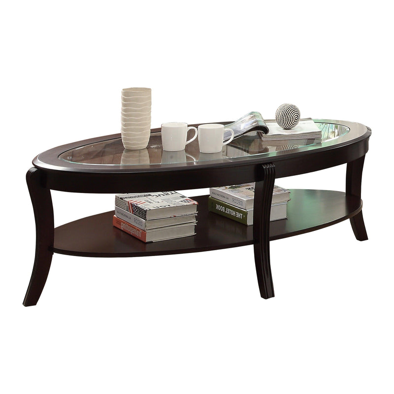 Rich Espresso Finish 1pc Cocktail Table with Glass Inserted Top Curve Legs Lower Display Shelf Stylish Living Room Furniture Coffee Table - Urban Living Furniture (Los Angeles, CA)