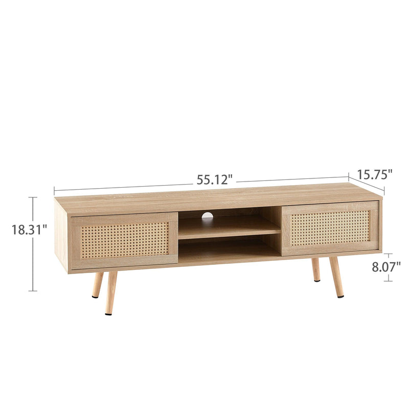 55.12" Rattan TV cabinet, double sliding doors forStorage,  adjustable shelf, solid wood legs, TV console for living room ,natural - Urban Living Furniture (Los Angeles, CA)