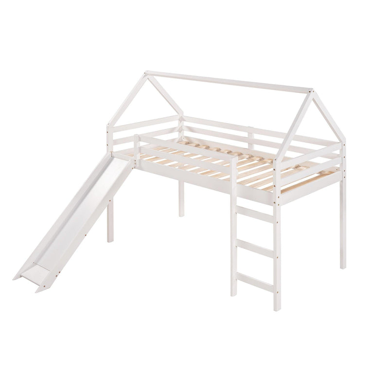 Twin Size Loft Bed with Slide, House Bed with Slide,White - Urban Living Furniture (Los Angeles, CA)