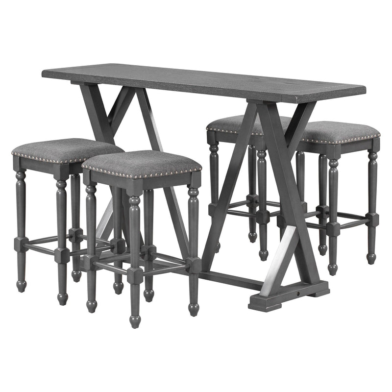 Mid-century Counter Height 5-Piece Dining Set, Wood Console Table with Trestle Legs and 4 Stools for Small Places, Gray - Urban Living Furniture (Los Angeles, CA)